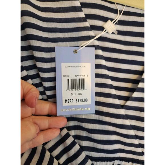STS Sail to Sable Nautical‎ Blue & White Striped Tunic Tassel 100% Cotton XS NWT - Picture 9 of 11